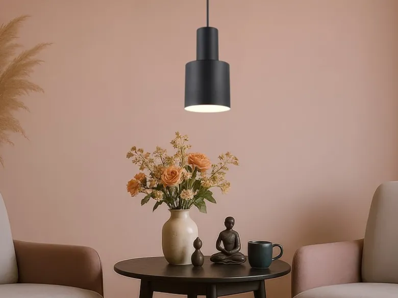 Kleine Pendelleuchte AGUDO mit Metall Lampenschirm Schwarz, Ø 12cm