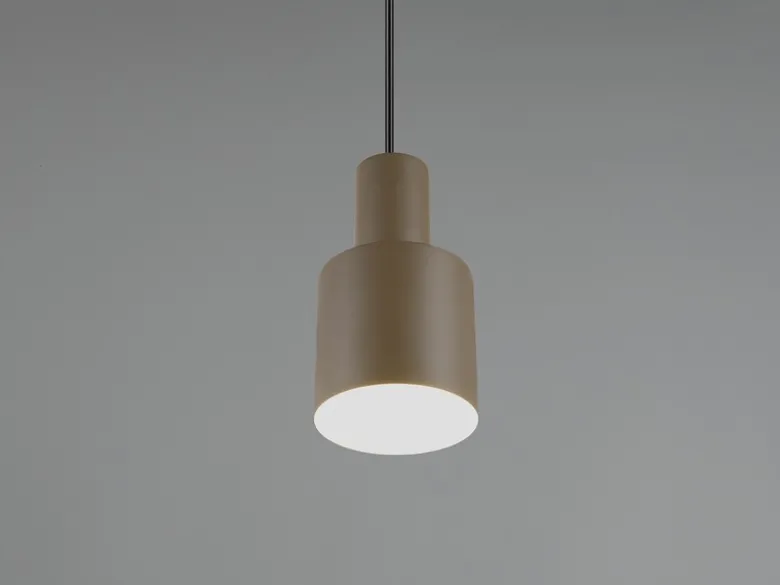 Kleine Pendelleuchte AGUDO mit Metall Lampenschirm Taupe, Ø 12cm