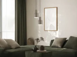 Kleine Pendelleuchte AGUDO mit Metall Lampenschirm Taupe, Ø 12cm