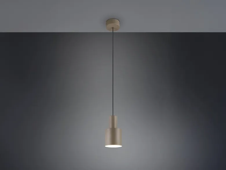 Kleine Pendelleuchte AGUDO mit Metall Lampenschirm Taupe, Ø 12cm