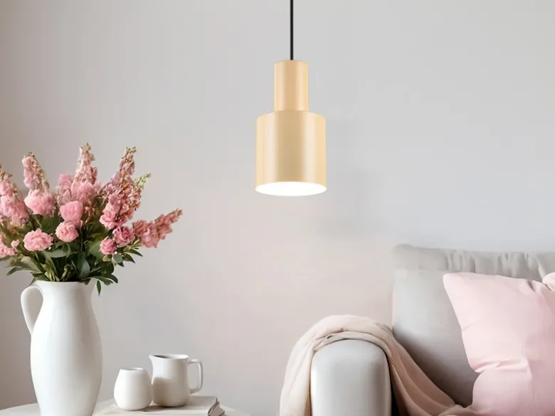 Kleine Pendelleuchte AGUDO mit Metall Lampenschirm Beige, Ø 12cm