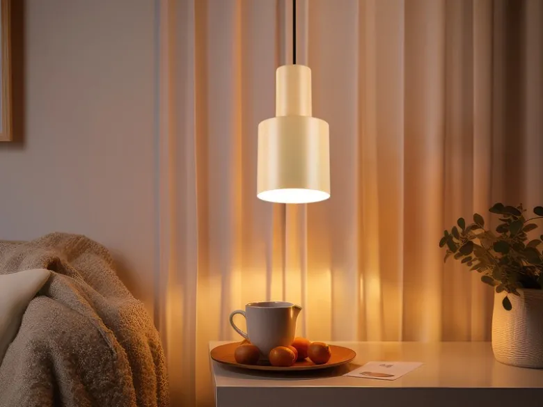 Kleine Pendelleuchte AGUDO mit Metall Lampenschirm Beige, Ø 12cm