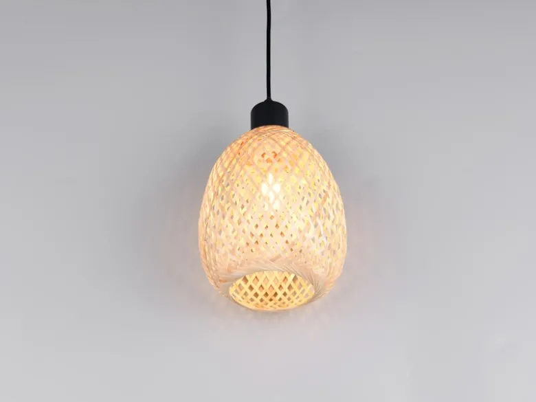 Kleine Pendelleuchte AMELIE Korblampe aus geflochtenem Bambus, Ø 18cm
