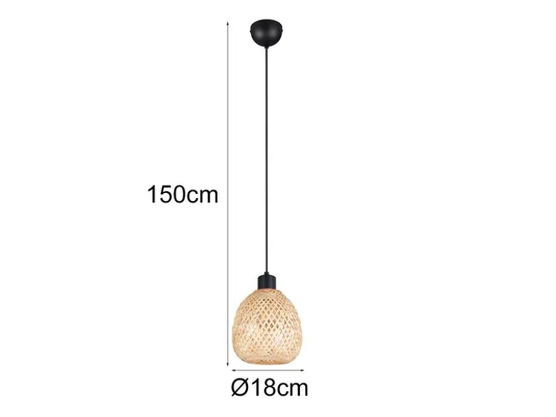Kleine Pendelleuchte AMELIE Korblampe aus geflochtenem Bambus, Ø 18cm