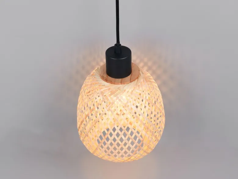 Kleine Pendelleuchte AMELIE Korblampe aus geflochtenem Bambus, Ø 18cm