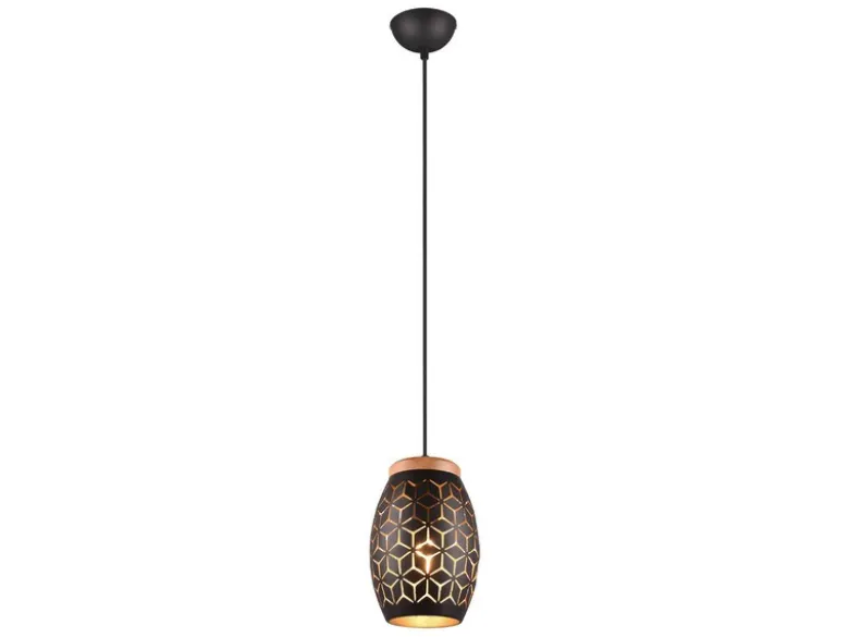 Kleine Pendelleuchte BIDAR in Schwarz/Gold mit ausgefallenem Stanzmuster, Ø 15cm