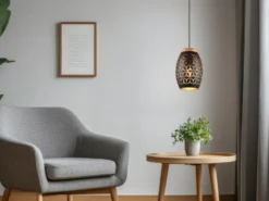 Kleine Pendelleuchte BIDAR in Schwarz/Gold mit ausgefallenem Stanzmuster, Ø 15cm