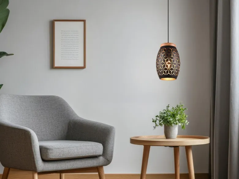 Kleine Pendelleuchte BIDAR in Schwarz/Gold mit ausgefallenem Stanzmuster, Ø 15cm
