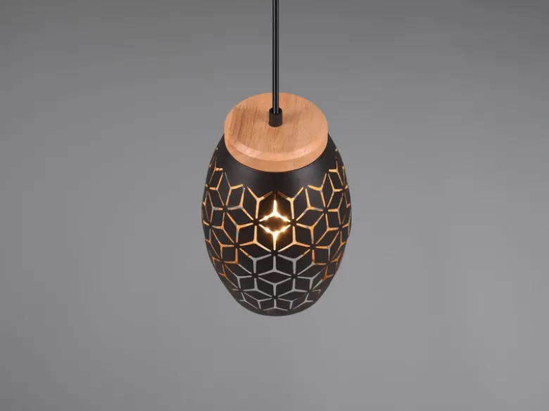 Kleine Pendelleuchte BIDAR in Schwarz/Gold mit ausgefallenem Stanzmuster, Ø 15cm