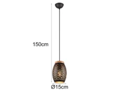 Kleine Pendelleuchte BIDAR in Schwarz/Gold mit ausgefallenem Stanzmuster, Ø 15cm