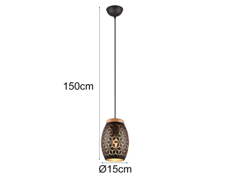 Kleine Pendelleuchte BIDAR in Schwarz/Gold mit ausgefallenem Stanzmuster, Ø 15cm
