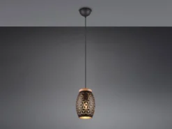 Kleine Pendelleuchte BIDAR in Schwarz/Gold mit ausgefallenem Stanzmuster, Ø 15cm