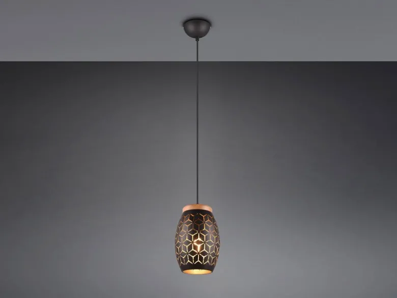 Kleine Pendelleuchte BIDAR in Schwarz/Gold mit ausgefallenem Stanzmuster, Ø 15cm