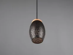 Kleine Pendelleuchte BIDAR in Schwarz/Gold mit ausgefallenem Stanzmuster, Ø 15cm