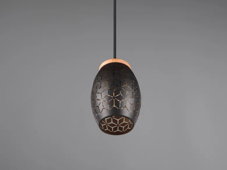Kleine Pendelleuchte BIDAR in Schwarz/Gold mit ausgefallenem Stanzmuster, Ø 15cm