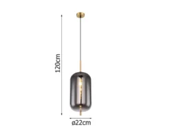 Kleine Pendelleuchte BLACKY Messing 1-flammig mit Rauchglas, Ø 22cm