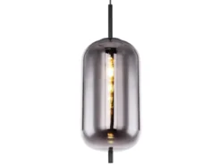 Kleine Pendelleuchte BLACKY Schwarz 1-flammig mit Rauchglas, Ø 22cm