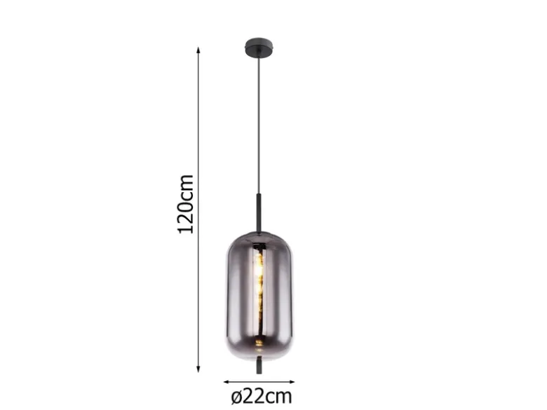 Kleine Pendelleuchte BLACKY Schwarz 1-flammig mit Rauchglas, Ø 22cm