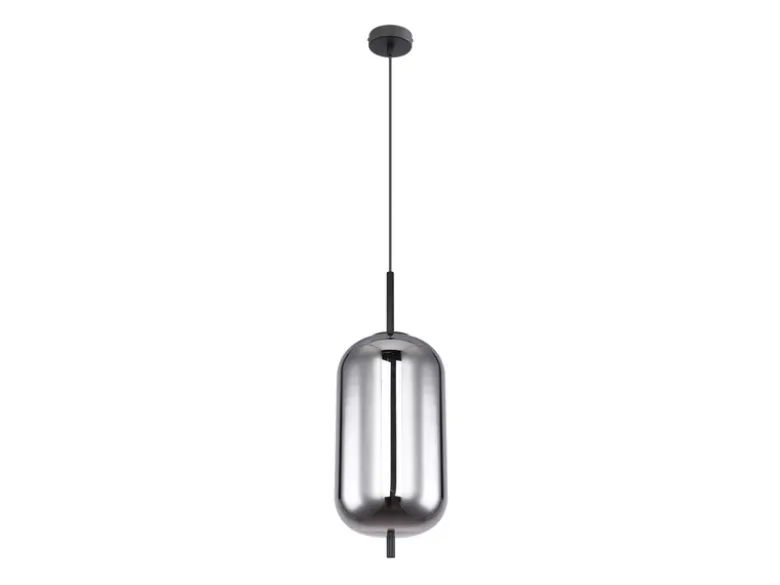 Kleine Pendelleuchte BLACKY Schwarz 1-flammig mit Rauchglas, Ø 22cm