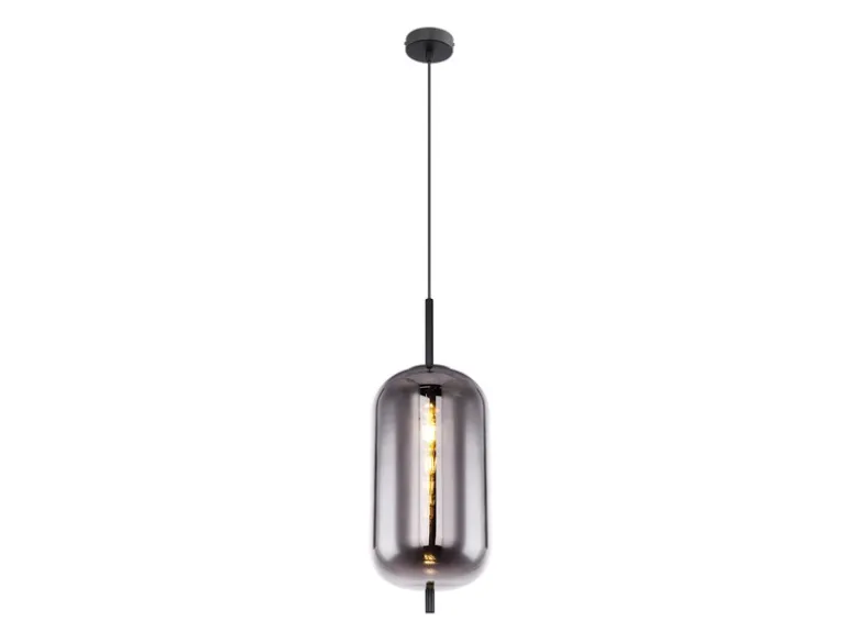 Kleine Pendelleuchte BLACKY Schwarz 1-flammig mit Rauchglas, Ø 22cm