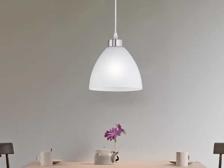 Kleine Pendelleuchte DALLAS 1-flammig mit Glas Lampenschirm Weiß, Ø 20cm