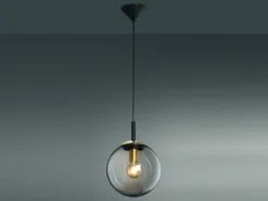 Kleine Pendelleuchte DINI 1-flammig mit Glaskugel aus Rauchglas, Ø 25cm