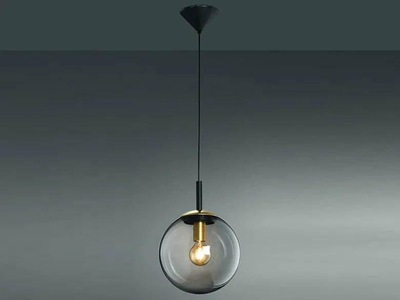 Kleine Pendelleuchte DINI 1-flammig mit Glaskugel aus Rauchglas, Ø 25cm