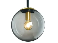 Kleine Pendelleuchte DINI 1-flammig mit Glaskugel aus Rauchglas, Ø 25cm