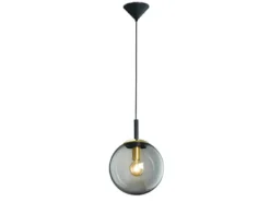 Kleine Pendelleuchte DINI 1-flammig mit Glaskugel aus Rauchglas, Ø 25cm