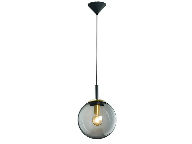 Kleine Pendelleuchte DINI 1-flammig mit Glaskugel aus Rauchglas, Ø 25cm