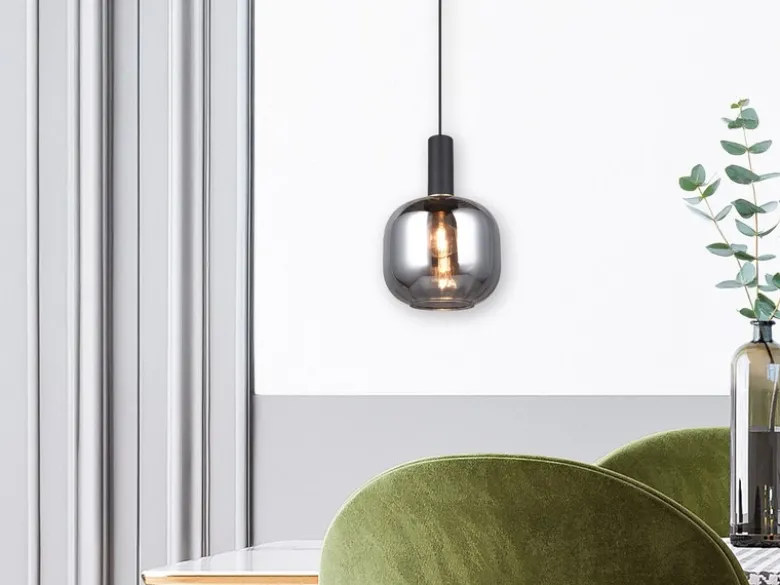 Kleine Pendelleuchte DIVA 1-flammig mit Glasschirm Chrom bedampft, Ø 20cm