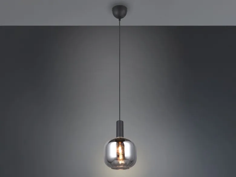 Kleine Pendelleuchte DIVA 1-flammig mit Glasschirm Chrom bedampft, Ø 20cm