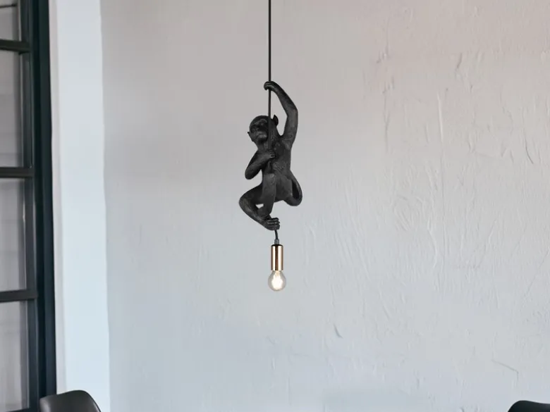 Kleine Pendelleuchte FIPS einflammig Affenlampe Schwarz, Breite 14,5cm