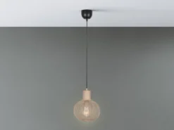 Kleine Pendelleuchte GILA mit Gitter Lampenschirm Beige, Ø 23cm