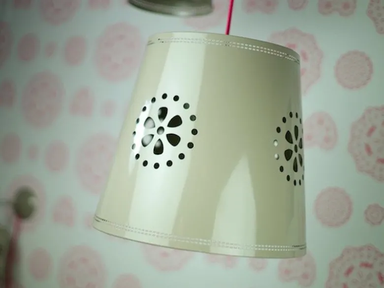 Kleine Pendelleuchte im Landhausstil, Lampenschirm Metall Beige Ø 17,5cm