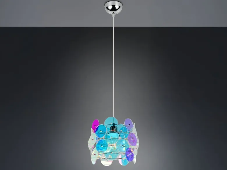 Kleine Pendelleuchte IRIDE aus irisierendem Kunststoff, Ø 25cm