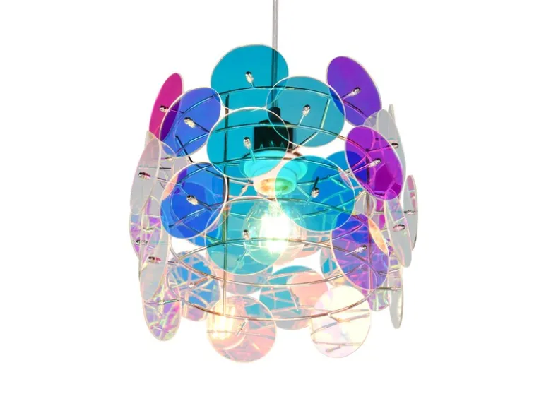 Kleine Pendelleuchte IRIDE aus irisierendem Kunststoff, Ø 25cm