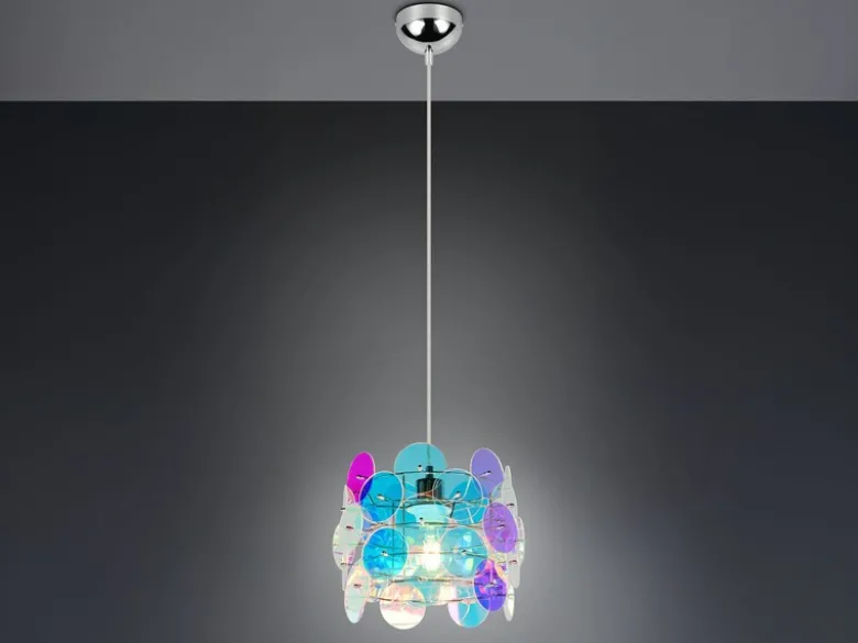 Kleine Pendelleuchte IRIDE aus irisierendem Kunststoff, Ø 25cm