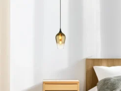 Kleine Pendelleuchte LAVUS 1-flammig Glas Lampenschirm Gold, Ø 18cm