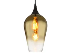Kleine Pendelleuchte LAVUS 1-flammig Glas Lampenschirm Gold, Ø 18cm