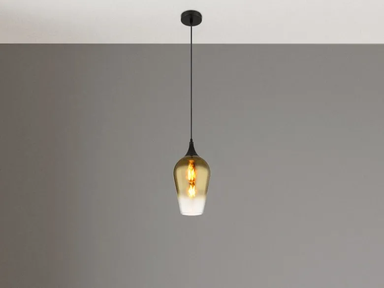 Kleine Pendelleuchte LAVUS 1-flammig Glas Lampenschirm Gold, Ø 18cm