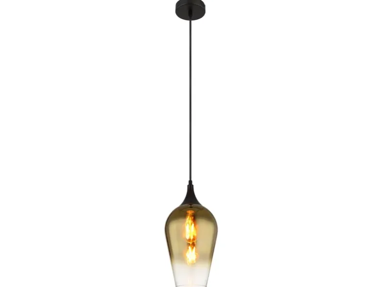 Kleine Pendelleuchte LAVUS 1-flammig Glas Lampenschirm Gold, Ø 18cm