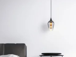 Kleine Pendelleuchte LAVUS 1-flammig Rauchglas Lampenschirm, Ø 18cm