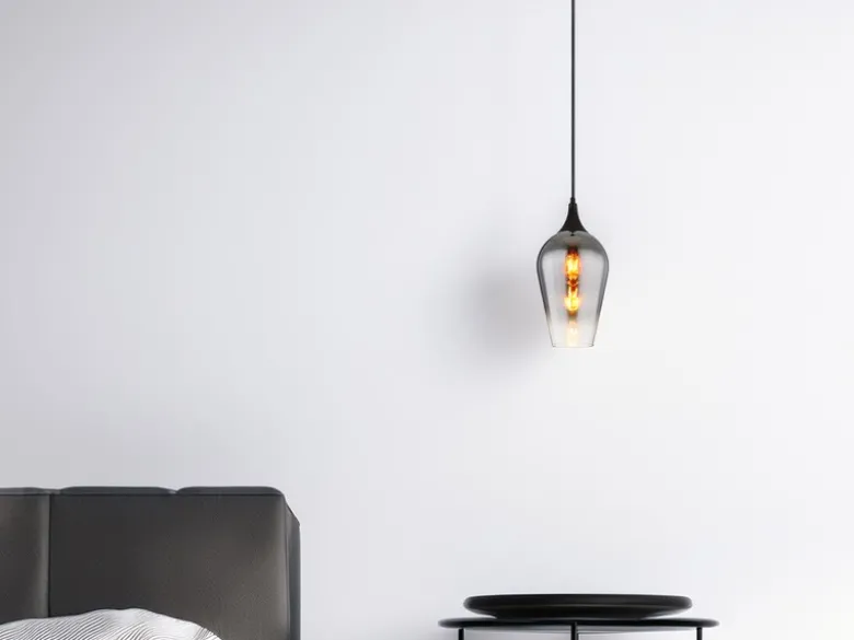 Kleine Pendelleuchte LAVUS 1-flammig Rauchglas Lampenschirm, Ø 18cm