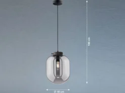 Kleine Pendelleuchte REGI 1-flammig Glaskugel aus Rauchglas, Ø 18cm