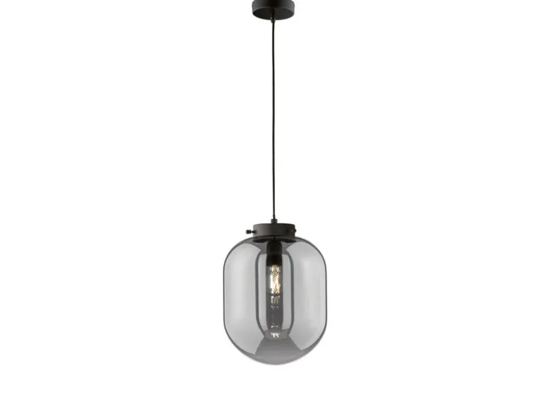 Kleine Pendelleuchte REGI 1-flammig Glaskugel aus Rauchglas, Ø 18cm