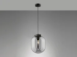 Kleine Pendelleuchte REGI 1-flammig Glaskugel aus Rauchglas, Ø 18cm