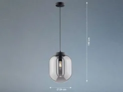 Kleine Pendelleuchte REGI 1-flammig Glaskugel aus Rauchglas, Ø 24cm