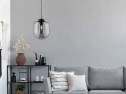 Kleine Pendelleuchte REGI 1-flammig Glaskugel aus Rauchglas, Ø 24cm