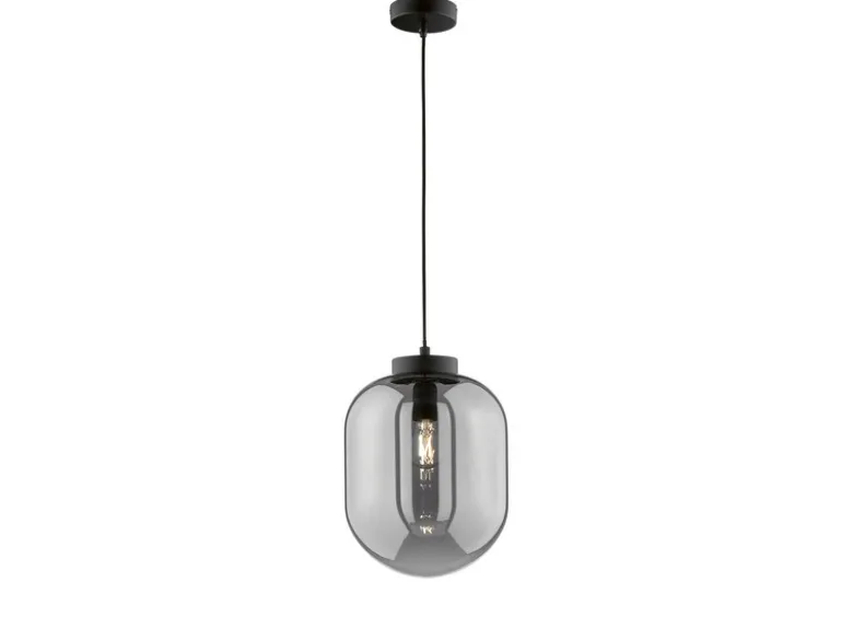 Kleine Pendelleuchte REGI 1-flammig Glaskugel aus Rauchglas, Ø 24cm